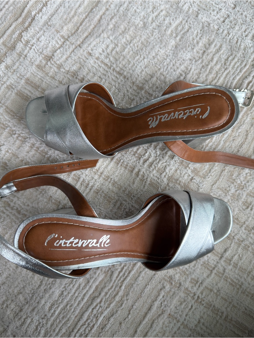 L’Intervalle Silver Platform Block Heel Slingback Sandals - Picture 3 of 8